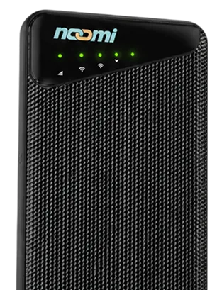 Front of the Noomi device showing its Wi-Fi status lights